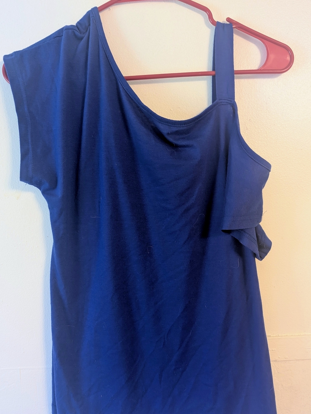 One-Shoulder Navy Blue Dress with Asymmetric Strap